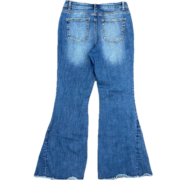 Edgely Maurices Jeans Size 14 High Rise Front Seam Flare Retro Boho Raw Hem Blue - Picture 3 of 11